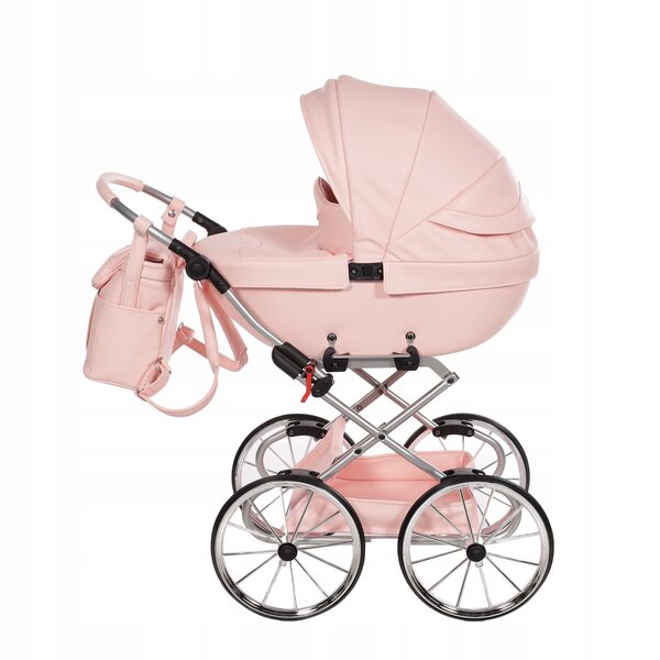 Junama BonBon Mini Puppenwagen, rosa, mit verstellbarem Griff und großen Rädern