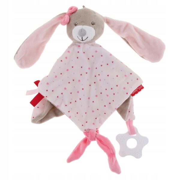 Rosa Kaninchen-Plüschdecke mit Glöckchen und Anhänger für Baby 3 in 1