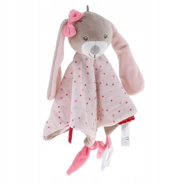 Roze konijn pluche deken met bel en label voor baby 3 in 1