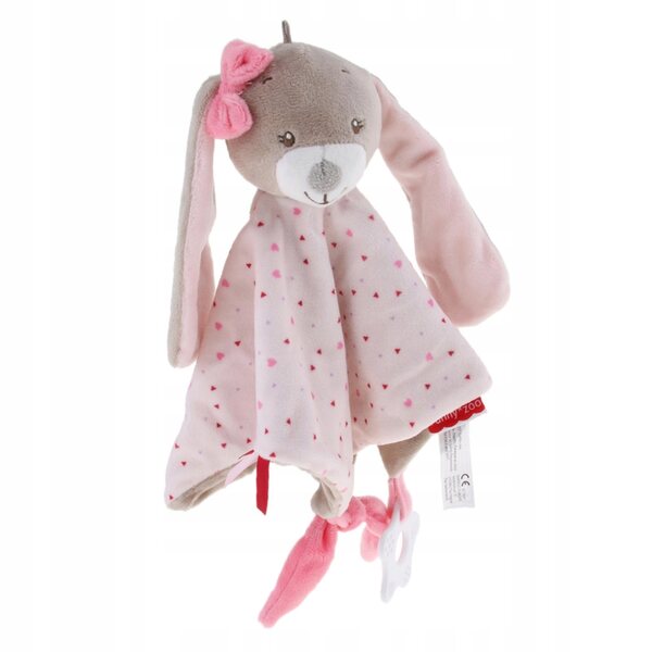 Roze konijn pluche deken met bel en label voor baby 3 in 1