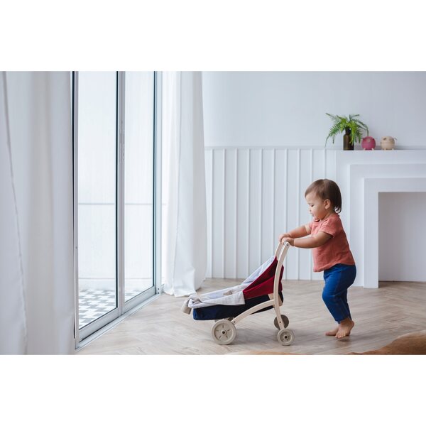 PlanToys 3496 tiefer Puppenwagen – Kinderwagen aus Holz für einen Spaziergang