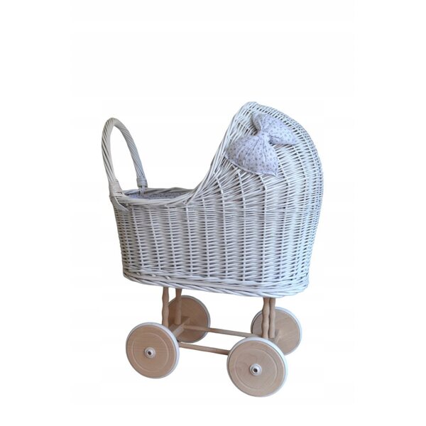 Korbwagen für Puppen mit weichen Gummirädern und Stoff aus 100 % Baumwolle