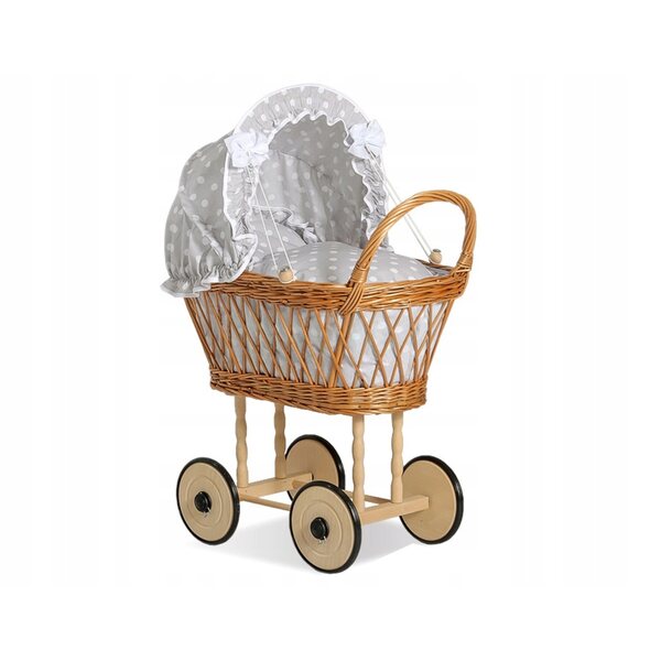 MY SWEET BABY Puppenwagen aus Korbgeflecht – handgefertigt, tief, mit Bettwäsche