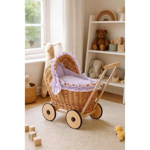 Tiefer Kinderwagen für die Puppe My Sweet Baby Chiara, aus handgeflochtenem Korbgeflecht