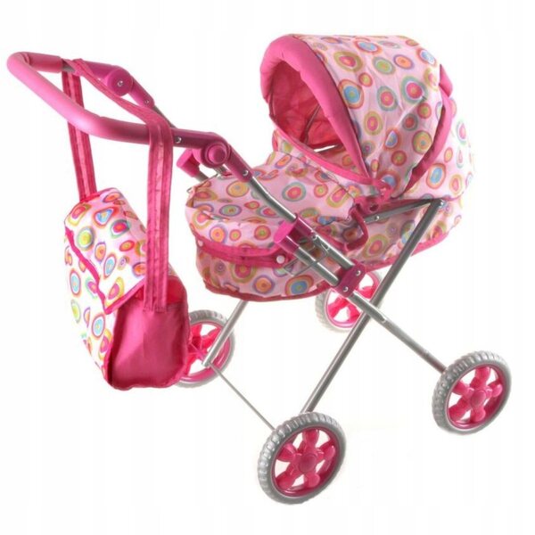 Alltoys Tiefer Puppenwagen mit rosa Tasche und silberner Struktur