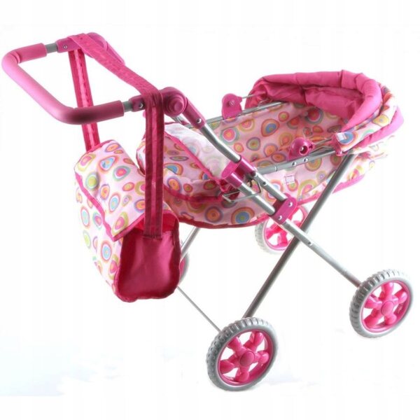 Alltoys Tiefer Puppenwagen mit rosa Tasche und silberner Struktur