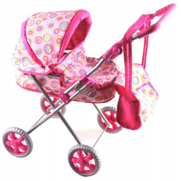 Alltoys Tiefer Puppenwagen mit rosa Tasche und silberner Struktur