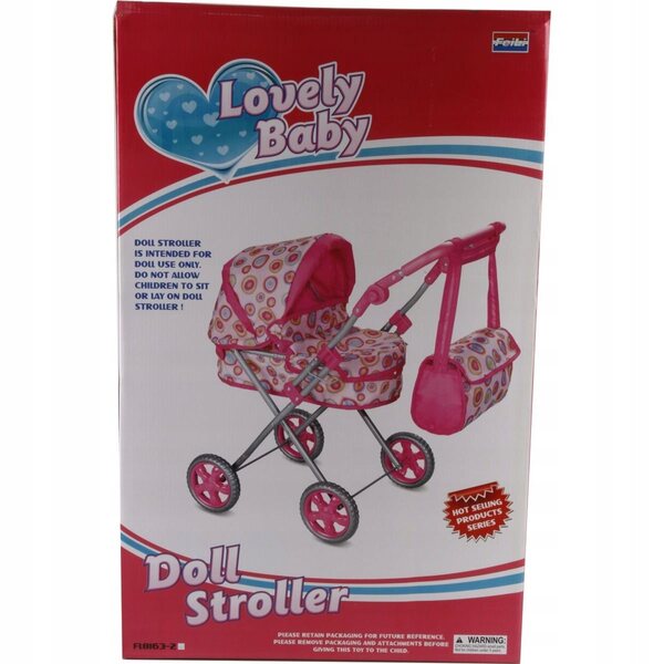 Alltoys Tiefer Puppenwagen mit rosa Tasche und silberner Struktur