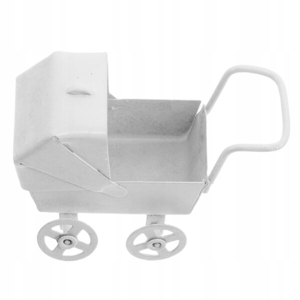 Metallischer Miniatur-Puppenwagen, weiß, handgefertigte Dekoration