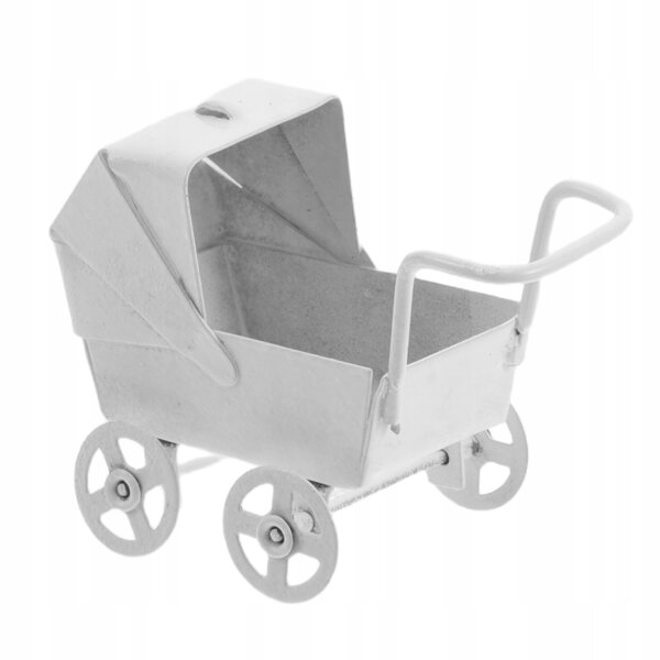 Metallischer Miniatur-Puppenwagen, weiß, handgefertigte Dekoration