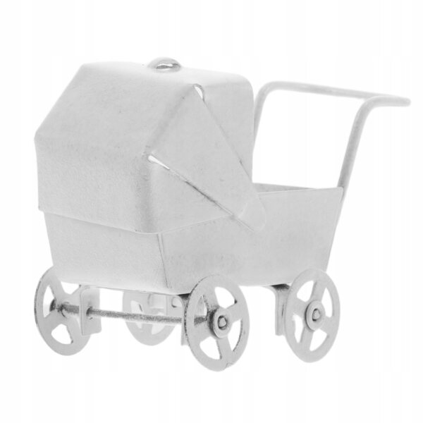 Metallischer Miniatur-Puppenwagen, weiß, handgefertigte Dekoration
