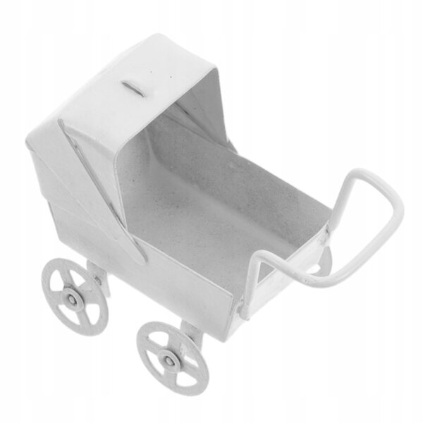 Metallischer Miniatur-Puppenwagen, weiß, handgefertigte Dekoration