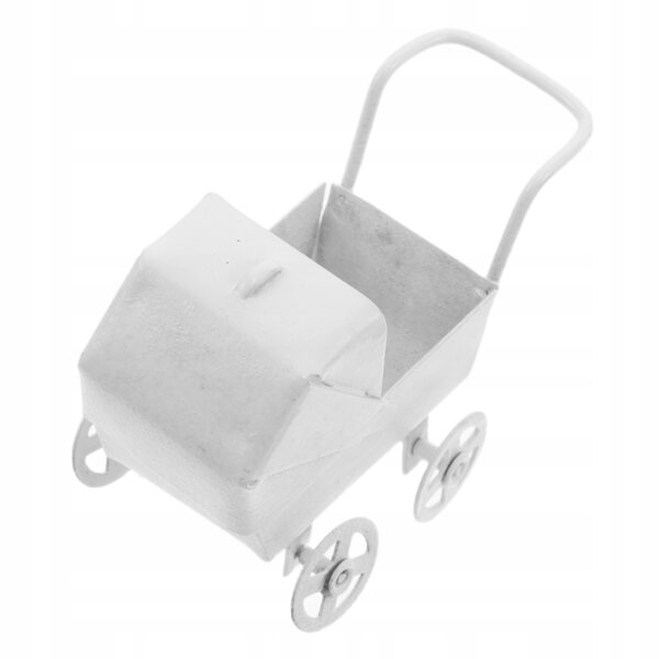 Metallischer Miniatur-Puppenwagen, weiß, handgefertigte Dekoration