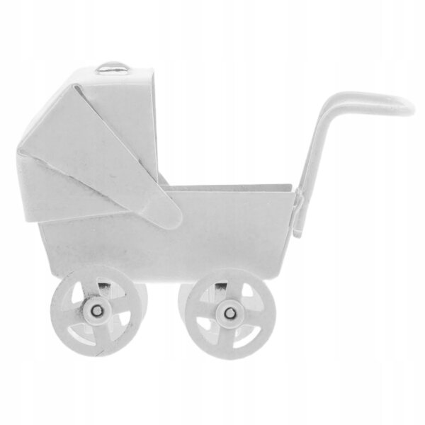 Metallischer Miniatur-Puppenwagen, weiß, handgefertigte Dekoration