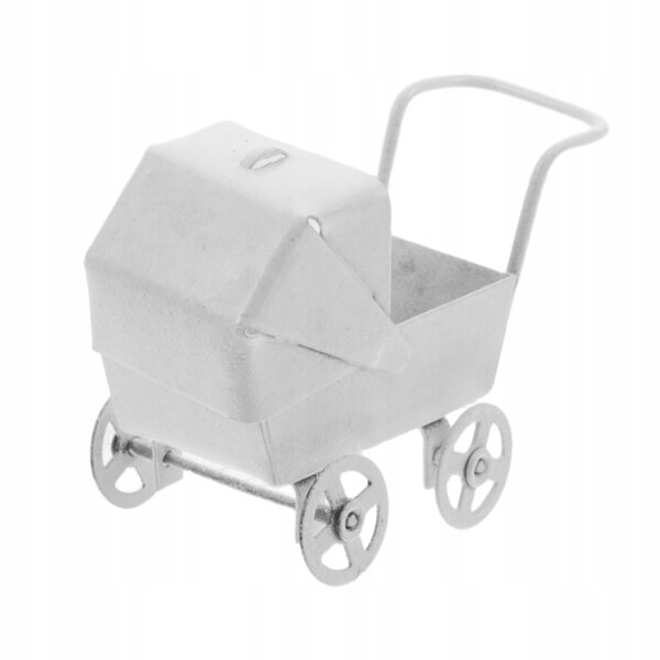 Metallischer Miniatur-Puppenwagen, weiß, handgefertigte Dekoration