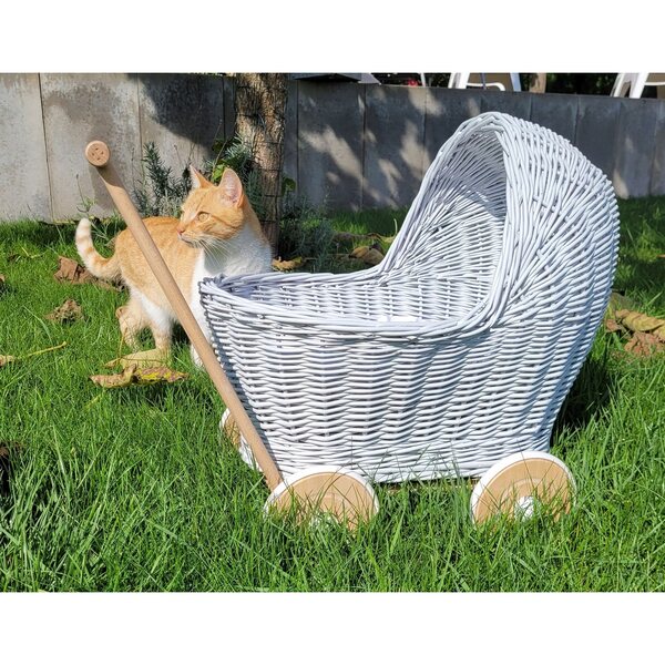 My Sweet Baby Puppenwagen aus grauem Korbgeflecht, hochwertiges Naturholz