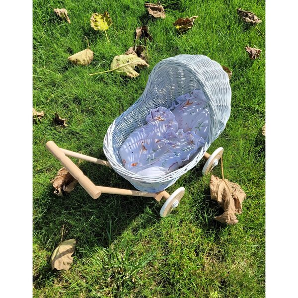My Sweet Baby Puppenwagen aus grauem Korbgeflecht, hochwertiges Naturholz