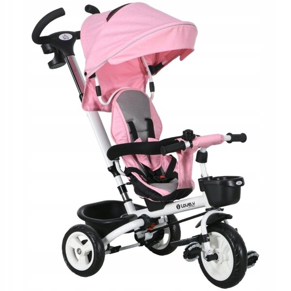 6-in-1-Kinderdreirad mit Schutz, Kappe und Gürtel – rosa, ab 12 Monaten