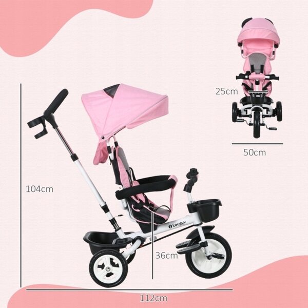 6-in-1-Kinderdreirad mit Schutz, Kappe und Gürtel – rosa, ab 12 Monaten