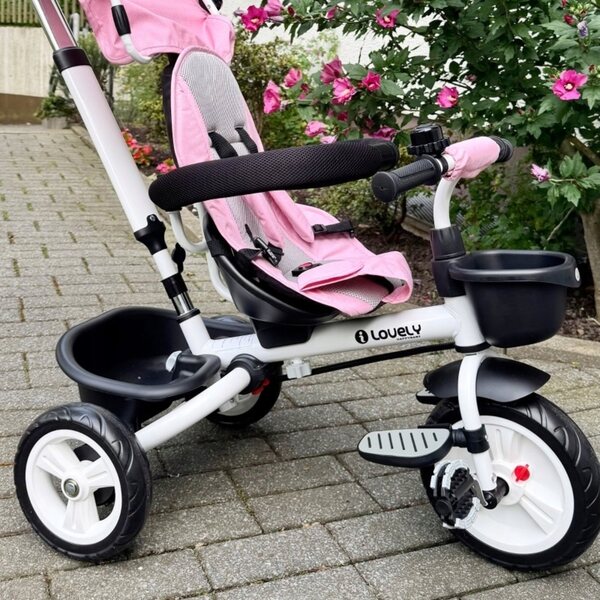 6-in-1-Kinderdreirad mit Schutz, Kappe und Gürtel – rosa, ab 12 Monaten