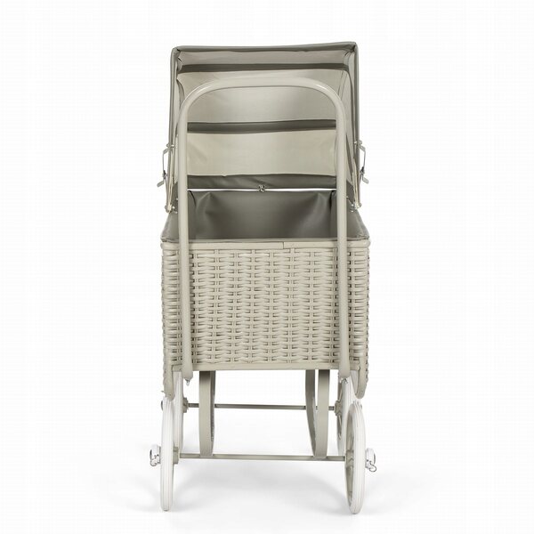 Wòzek per bambole Retro Rattan Astrup grigio con struttura in metallo e rattan