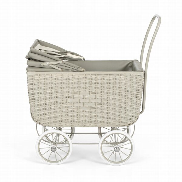 Wòzek per bambole Retro Rattan Astrup grigio con struttura in metallo e rattan