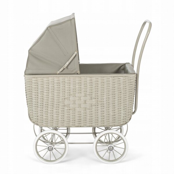 Wòzek per bambole Retro Rattan Astrup grigio con struttura in metallo e rattan