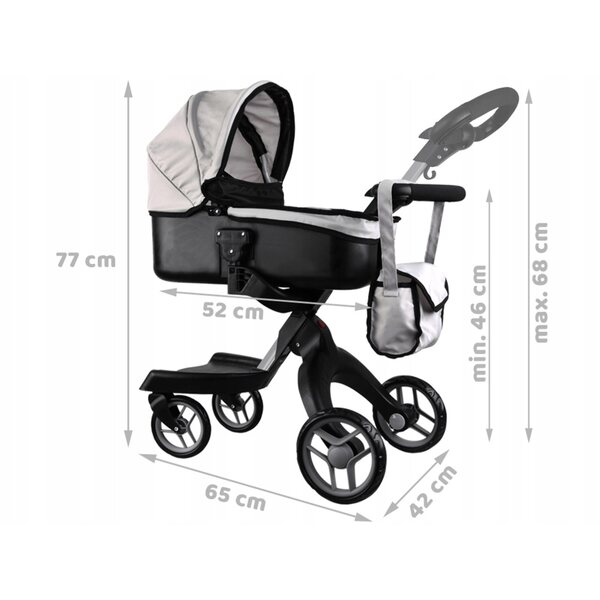 Jokomisiada tiefer Puppenwagen mit verstellbarem Griff und großen Rädern