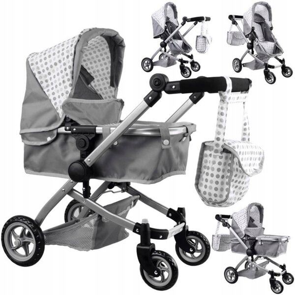 Jokomisiada 2-in-1 Puppenwagen, Gondel und Kinderwagen, leicht und faltbar