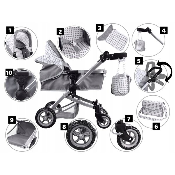 Jokomisiada 2-in-1 Puppenwagen, Gondel und Kinderwagen, leicht und faltbar