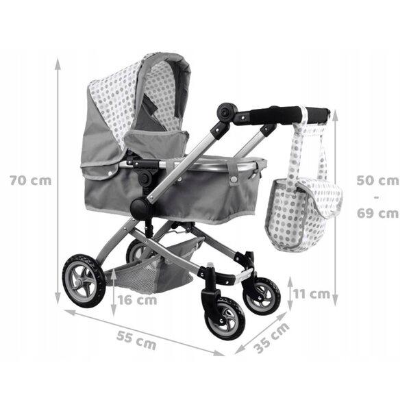 Jokomisiada 2-in-1 Puppenwagen, Gondel und Kinderwagen, leicht und faltbar