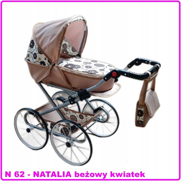 Puppenwagen NATALIA RETRO N62 beige mit Blumen zum Spielen ab 0 Jahren