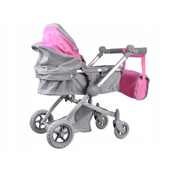 Jokomisiada 2in1 Puppenwagen rosa – leichter, faltbarer und verstellbarer Kinderwagen und Gondel