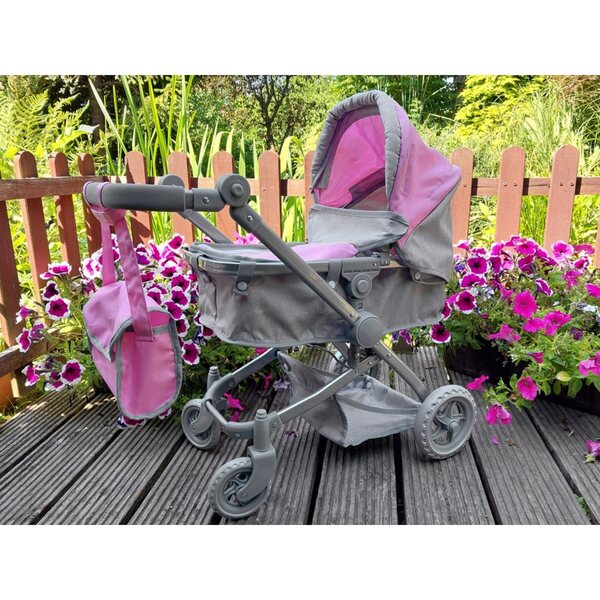 Jokomisiada 2in1 Puppenwagen rosa – leichter, faltbarer und verstellbarer Kinderwagen und Gondel