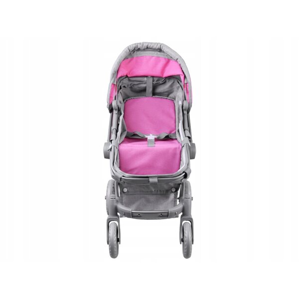 Jokomisiada 2in1 Puppenwagen rosa – leichter, faltbarer und verstellbarer Kinderwagen und Gondel