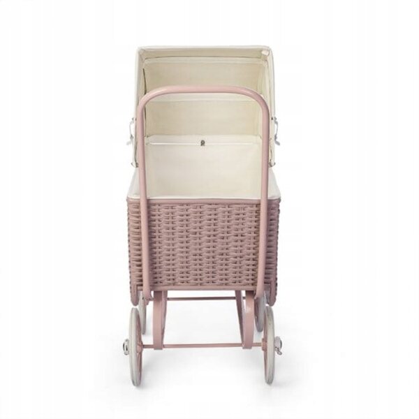 Carrozzina per bambole ASTRUP in rattan stile retrò rosa, con materassino
