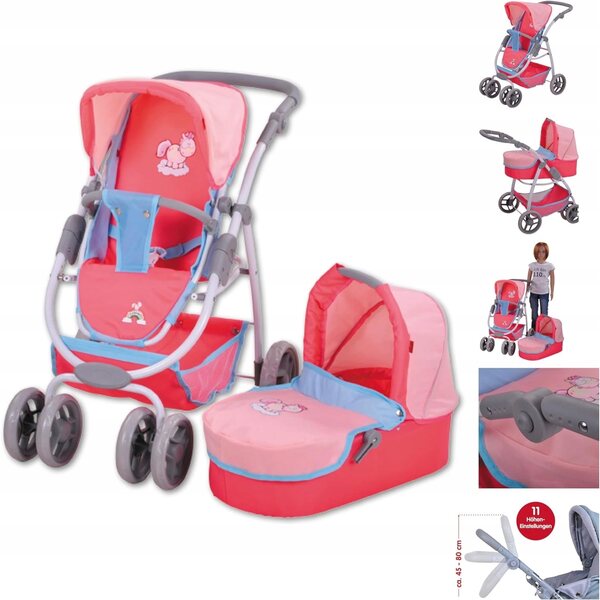 2 in 1 Kinderwagen für Nici-Puppen mit Gondel und Einhorn-Kinderwagen 55x43x81 cm
