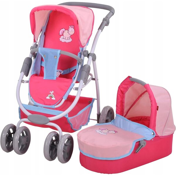 2 in 1 Kinderwagen für Nici-Puppen mit Gondel und Einhorn-Kinderwagen 55x43x81 cm