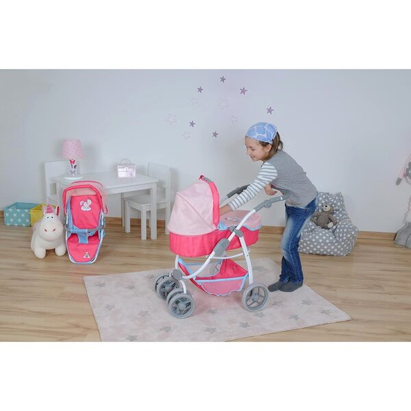 2 in 1 Kinderwagen für Nici-Puppen mit Gondel und Einhorn-Kinderwagen 55x43x81 cm
