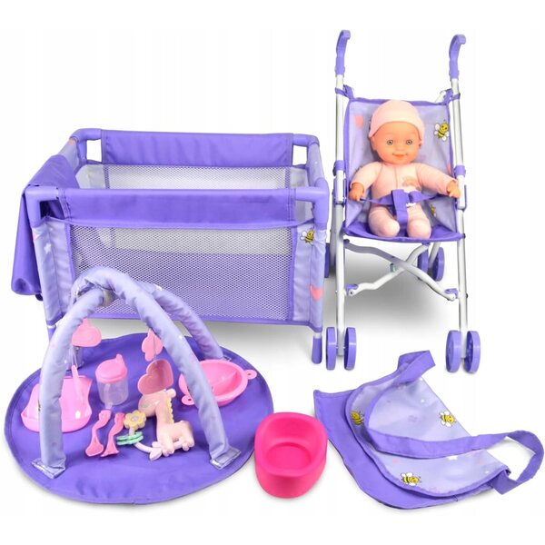 3 in 1 Set Anivia D500 Puppenwagen mit Bett und Zubehör