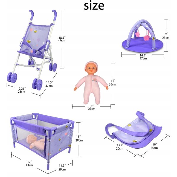 3 in 1 Set Anivia D500 Puppenwagen mit Bett und Zubehör