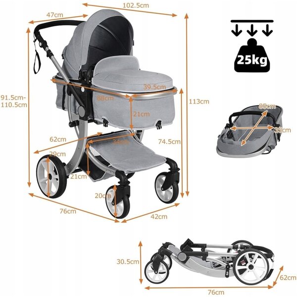 Spiele und Spaziergänge mit dem 2-in-1-Kinderwagen für Puppen, funktional und sicher