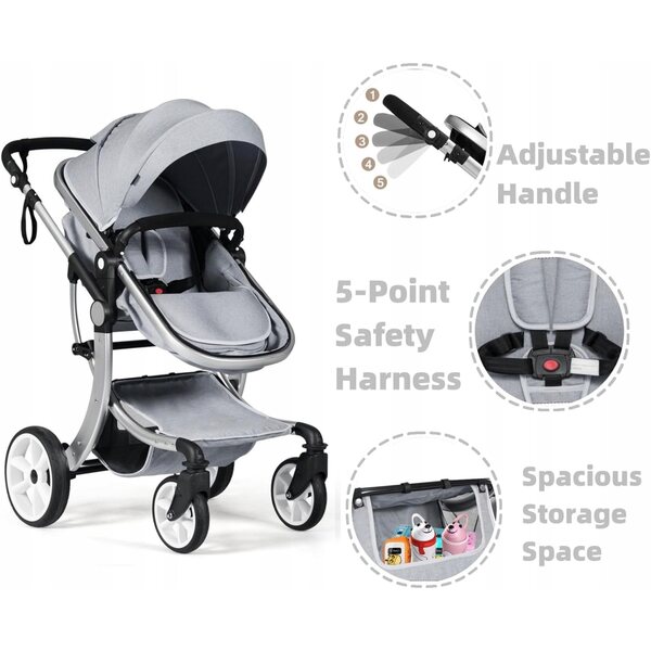 Spiele und Spaziergänge mit dem 2-in-1-Kinderwagen für Puppen, funktional und sicher