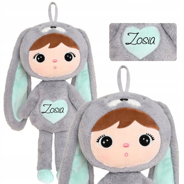 Metoo Kaninchen-Plüschtier in Grau und Mint, 50 cm, mit personalisiertem Namen