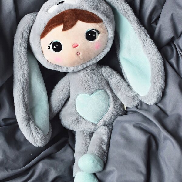 Metoo Kaninchen-Plüschtier in Grau und Mint, 50 cm, mit personalisiertem Namen