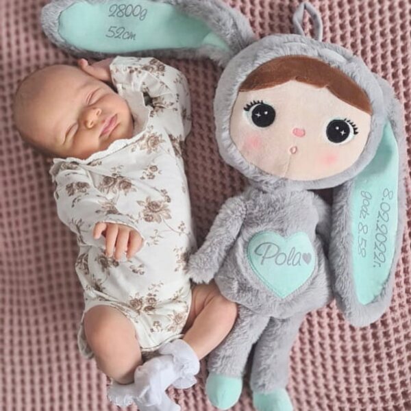 Metoo Kaninchen-Plüschtier in Grau und Mint, 50 cm, mit personalisiertem Namen