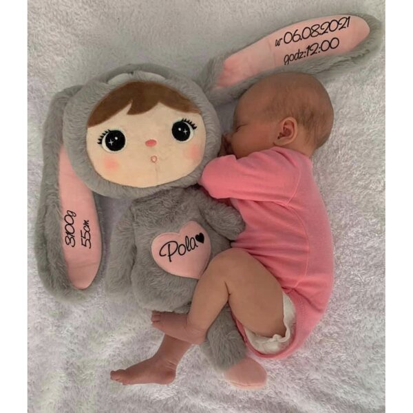 Coniglio Metoo 50 cm personalizzabile con nome e metrica per neonati