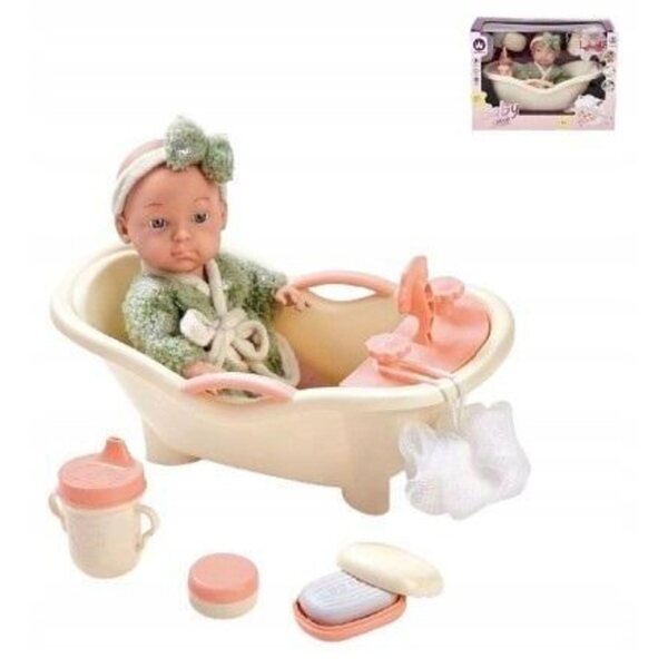 22 cm große Babypuppe in der Badewanne mit Zubehör – Set für Kinder ab 3 Jahren
