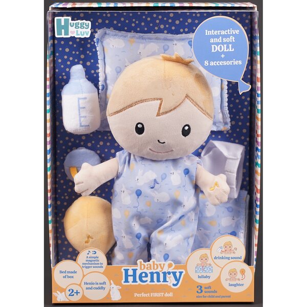 Henio TM Toys 36 cm interaktive Stoffpuppe mit Geräuschen für Kinder ab 2 Jahren