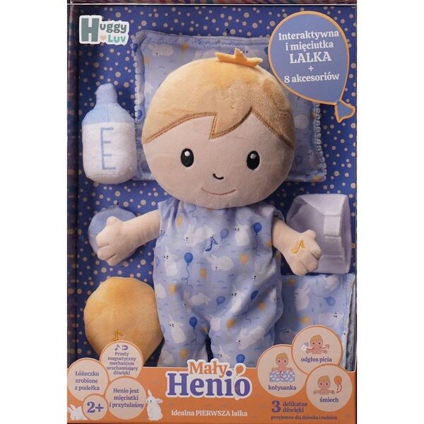 Henio TM Toys 36 cm interaktive Stoffpuppe mit Geräuschen für Kinder ab 2 Jahren